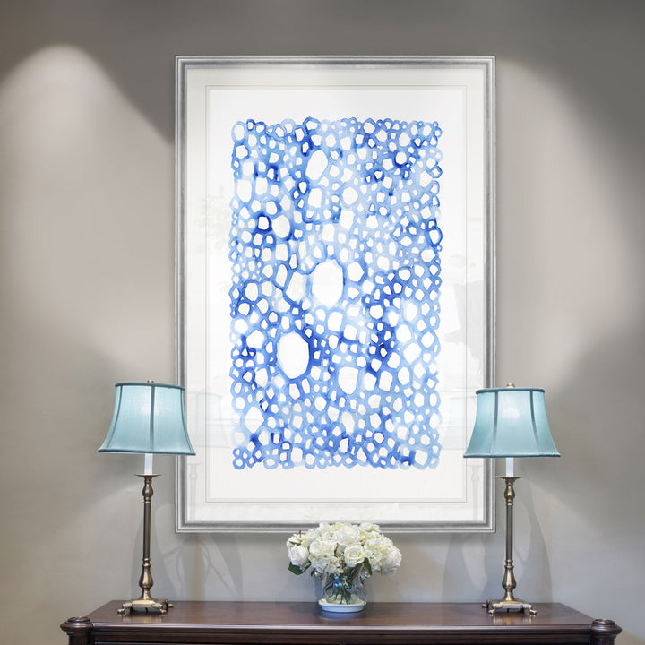 Indigo Plexus I' Print on Canvas Highland Dunes Size: 30.5" H x 42.5" W x 1.5" D Format: Silver Framed