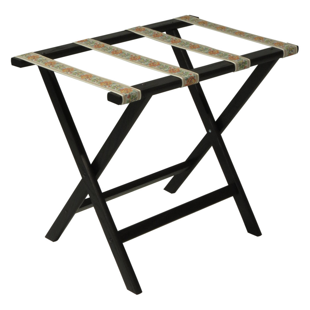 Folding Wood Luggage Rack Wooden Mallet Color: Black Fabric: Tapestry