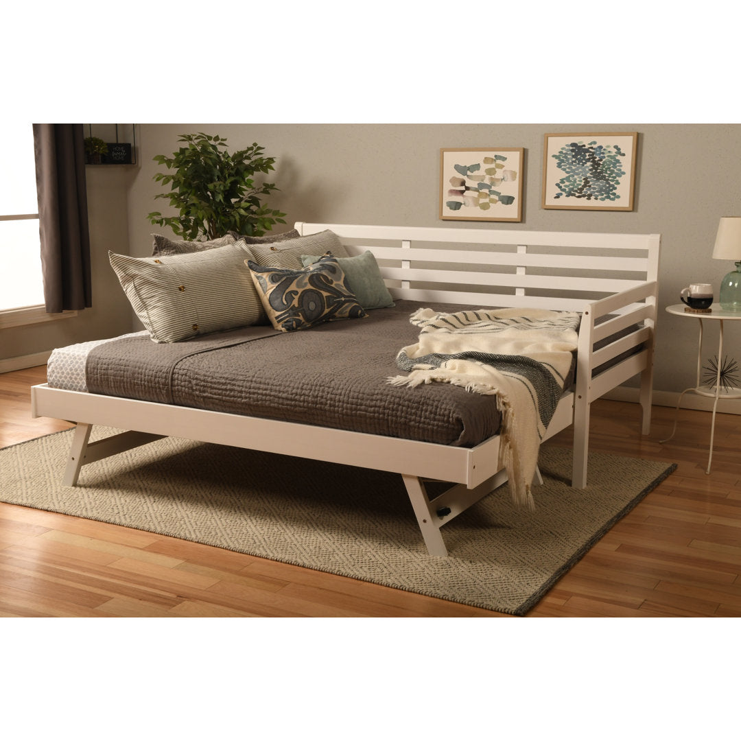 Alhamdi Boho Daybed and Pop-Up Bed with Mattresses Lark Manor™ Frame Color: White, Mattress Color: Canton Black
