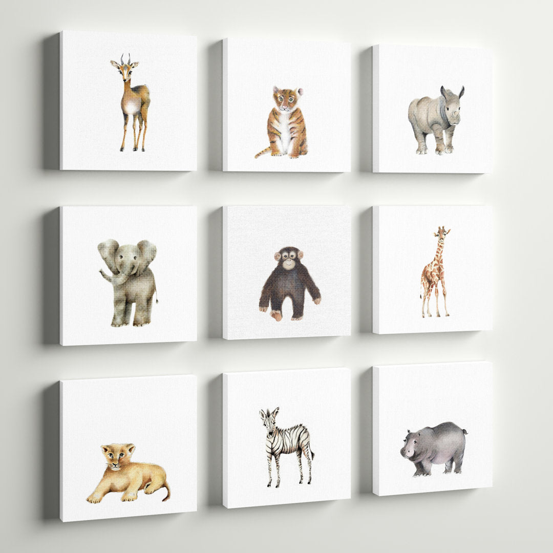 Aylin 'Watercolor Zoo Animal Illustration' 9 Piece Canvas Art Three Posts™ Baby & Kids