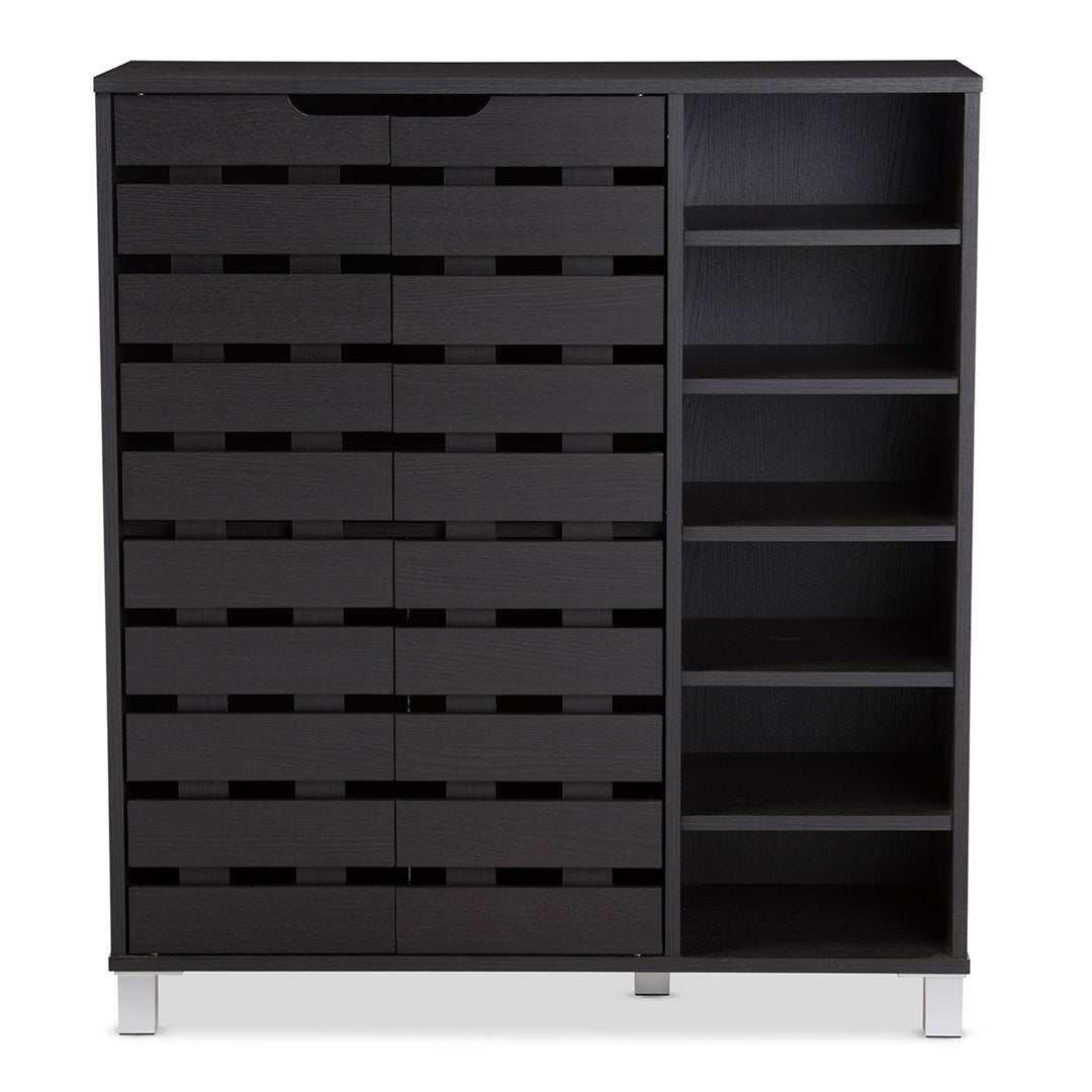Shirley Modern and Contemporary 2 Door Wood 18 Pair Shoe Cabinet with Open Shelves Ebern Designs
