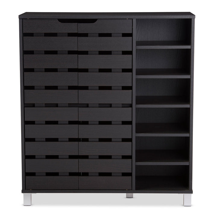 Shirley Modern and Contemporary 2 Door Wood 18 Pair Shoe Cabinet with Open Shelves Ebern Designs