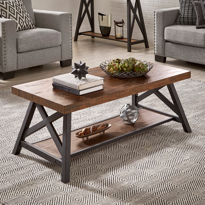 Isakson Trestle Coffee Table with Storage Laurel Foundry Modern Farmhouse® Table Top Color: Brown