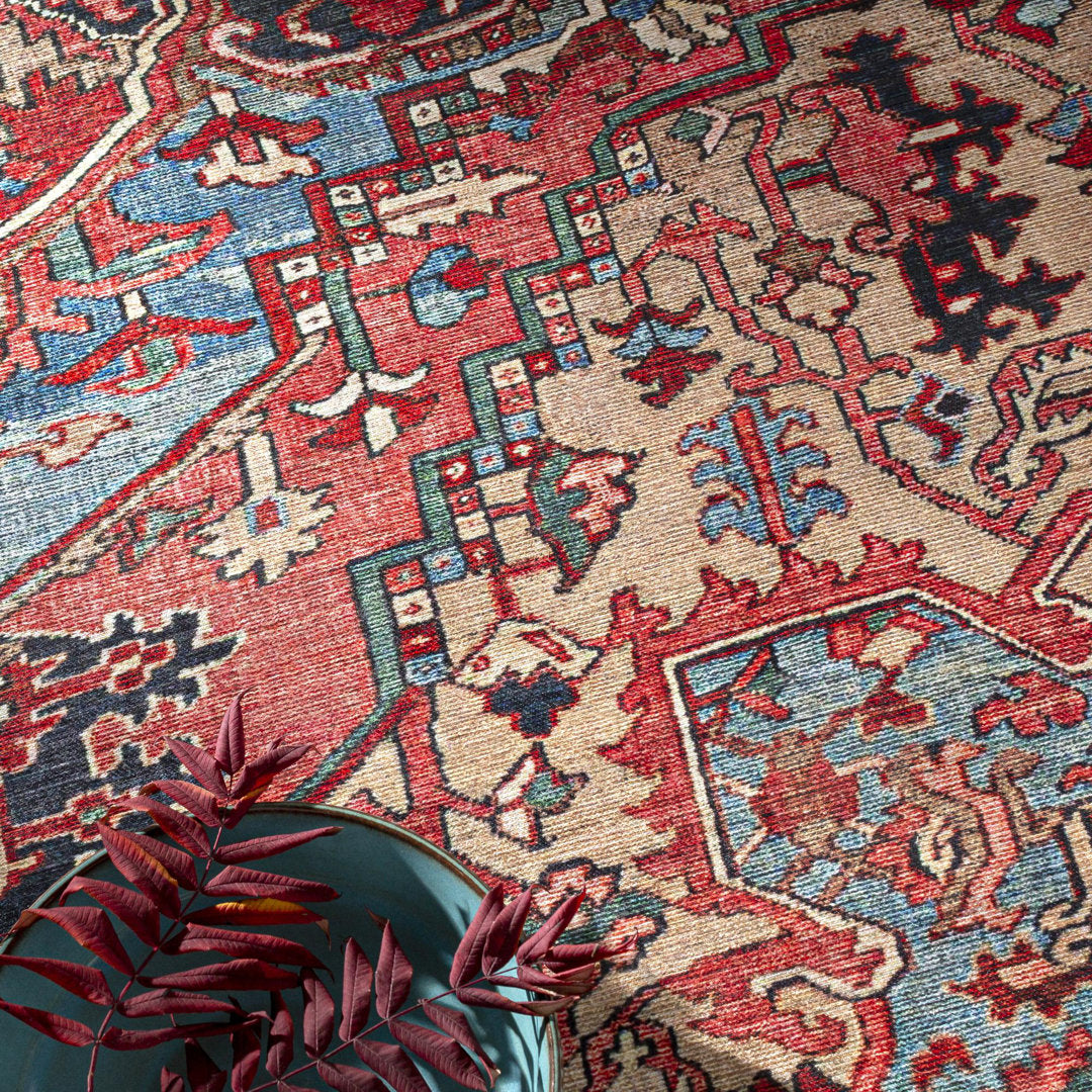 Fleckenstein Oriental Bright Red/Beige/Blue Area Rug Langley Street® Rug Size: Runner 2'6" x 7'6"