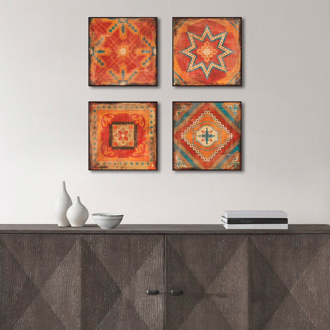 Leclair Moroccan Tile 4-piece Framed Art Set Bungalow Rose