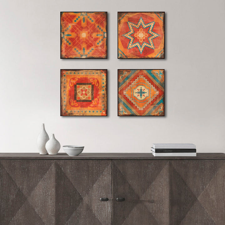 Leclair Moroccan Tile 4-piece Framed Art Set Bungalow Rose