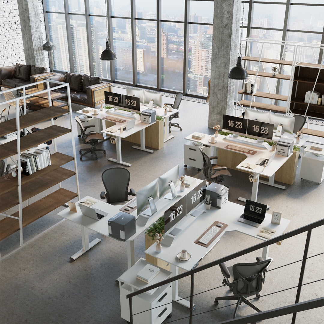 Juilo Height Adjustable L-Shape Standing Desk Inbox Zero