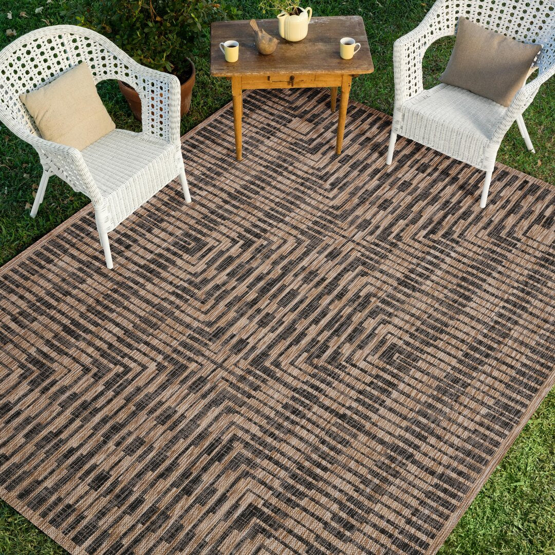 Tiza Geometric Brown/Black Indoor / Outdoor Area Rug Joss & Main Rug Size: Rectangle 7'10" x 10'9"