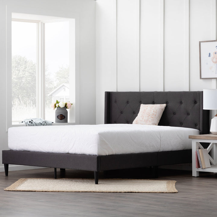Petersen Tufted Upholstered Low Profile Platform Bed Andover Mills™ Color: Black Mattress Size: Queen Center Support Legs included: Yes