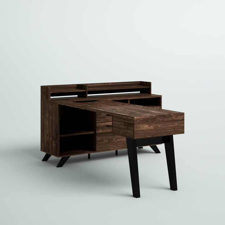 Helsy L-Shaped Desk with Power Bar and Removable Hutch Natural Walnut Mercury Row® Color: Natural Walnut