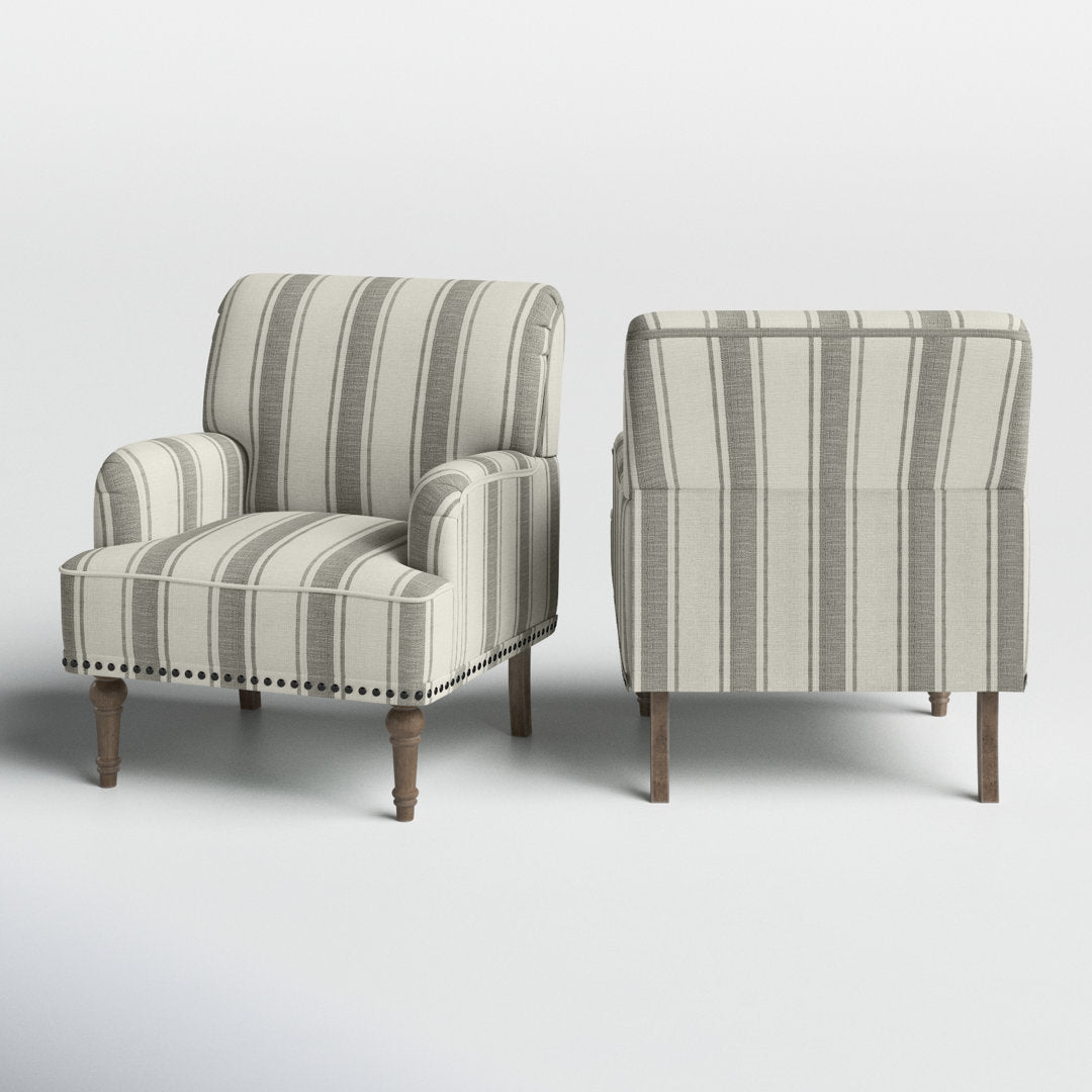 Arching Armchair With Solid Wood Turned Legs and Nailhead Trim (Set of 2) Sand & Stable™ Upholstery Color: Gray