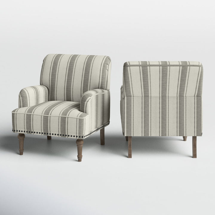 Arching Armchair With Solid Wood Turned Legs and Nailhead Trim (Set of 2) Sand & Stable™ Upholstery Color: Gray