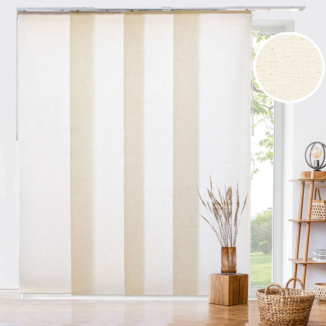 Adjustable Sliding Panel Track Semi-Sheer Vertical Blind Latitude Run® Color: Country Ivory