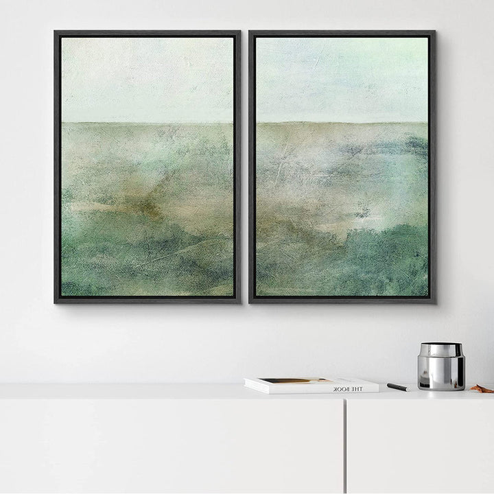 Pastel Teal Green Landscape Abstract Shapes Modern Art Decor Framed On Canvas SIGNLEADER Size: 32" W x 24" H Format: Black Framed