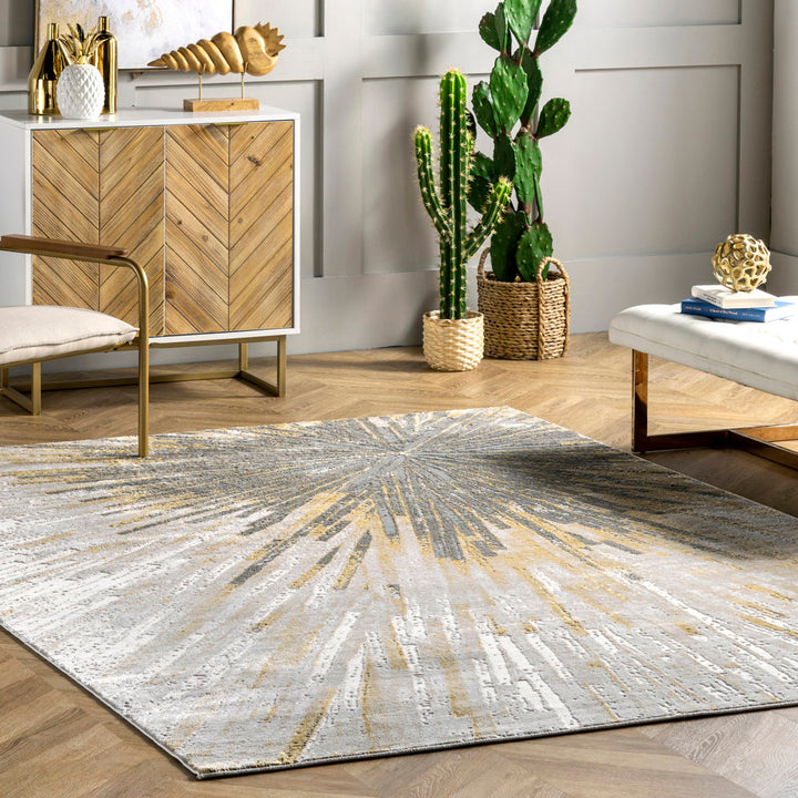 Nissen Abstract Power Loom Yellow/Gray Rug Everly Quinn Rug Size: Rectangle 6'7" x 9'