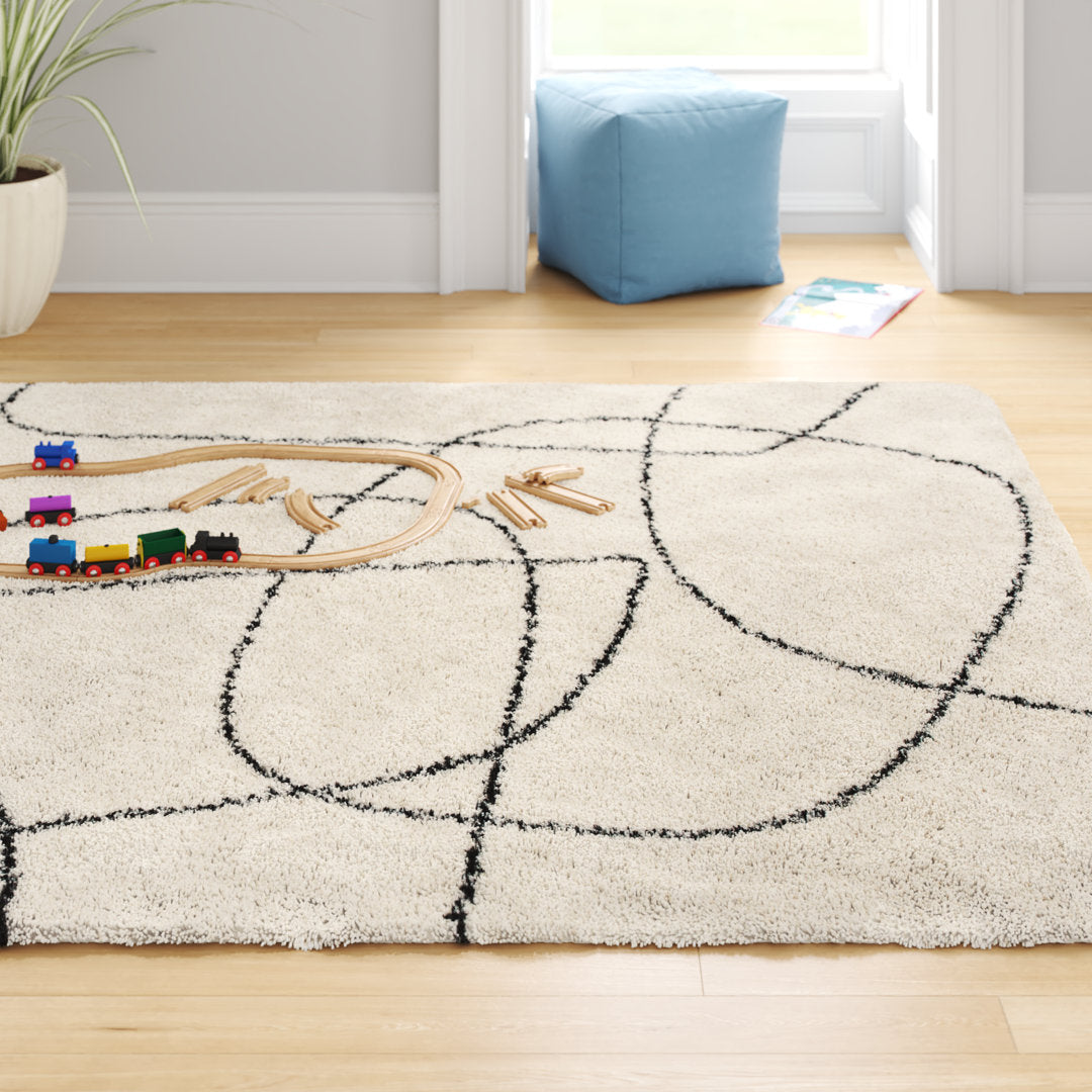Rectangle Audeliz Abstract Machine Made Power Loom Polypropylene Area Rug in Cream Wade Logan® Rug Size: Rectangle  6'7" x 9'6"