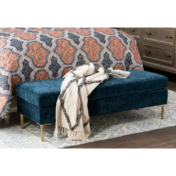 Baye Upholstered Bench AllModern Color: Navy Blue Velvet