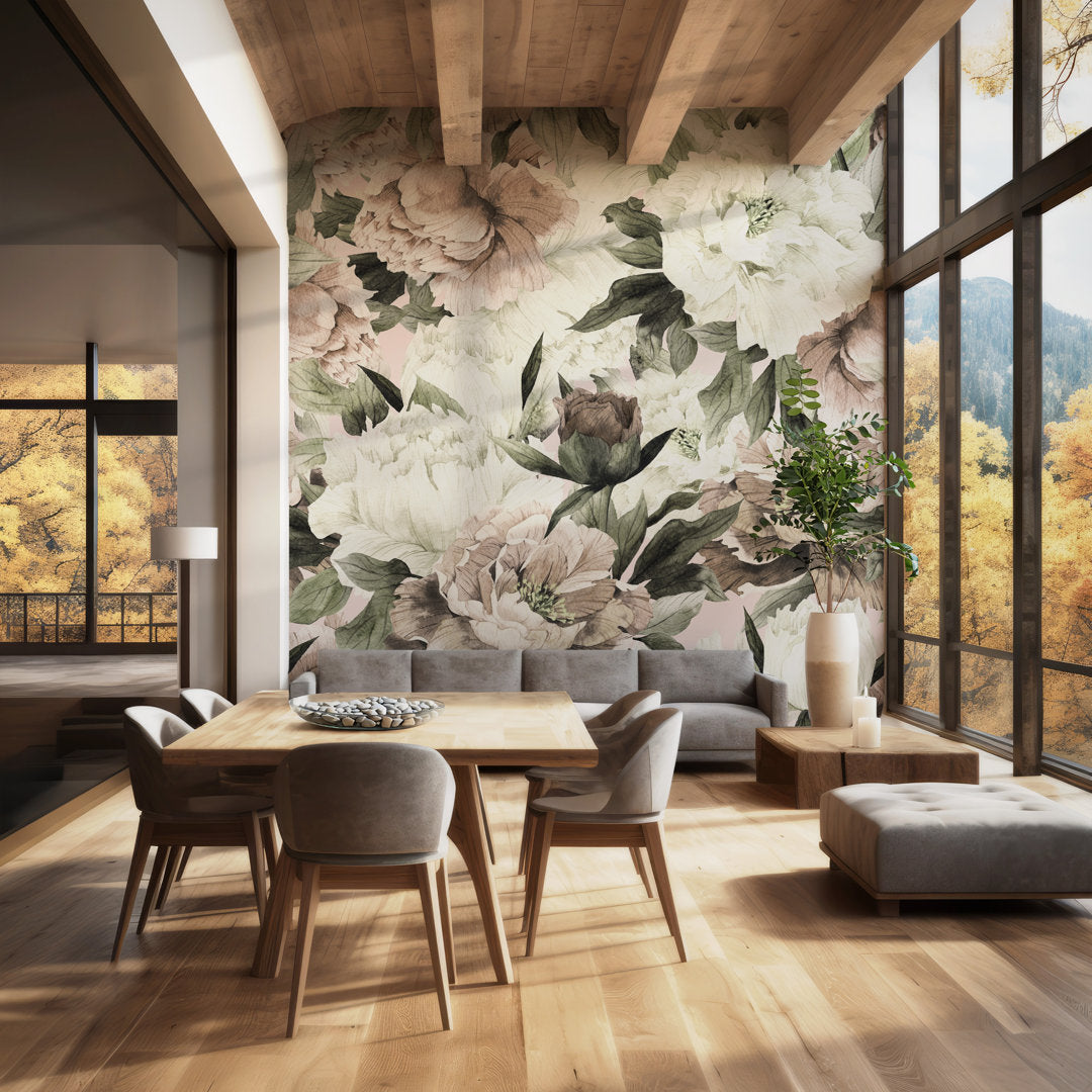 Hampton Removable Vintage Bouquet Peonies 10.4167' L x 125" W Peel and Stick Wallpaper Roll House of Hampton®