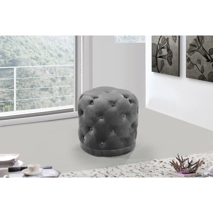 Olivios 18" Wide Velvet Tufted Round Standard Ottoman Mercer41 Upholstery Color: Gray