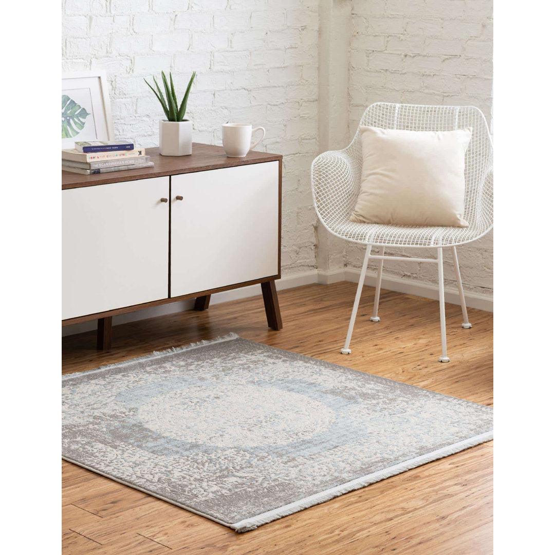 Teadora Gray/Light Blue/Ivory Area Rug Bungalow Rose Rug Size: Square 4'1"