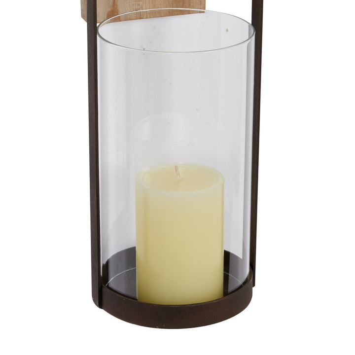 Black Wood Wall Sconce with Metal and Glass Holder 6" x 6" x 23" Gracie Oaks