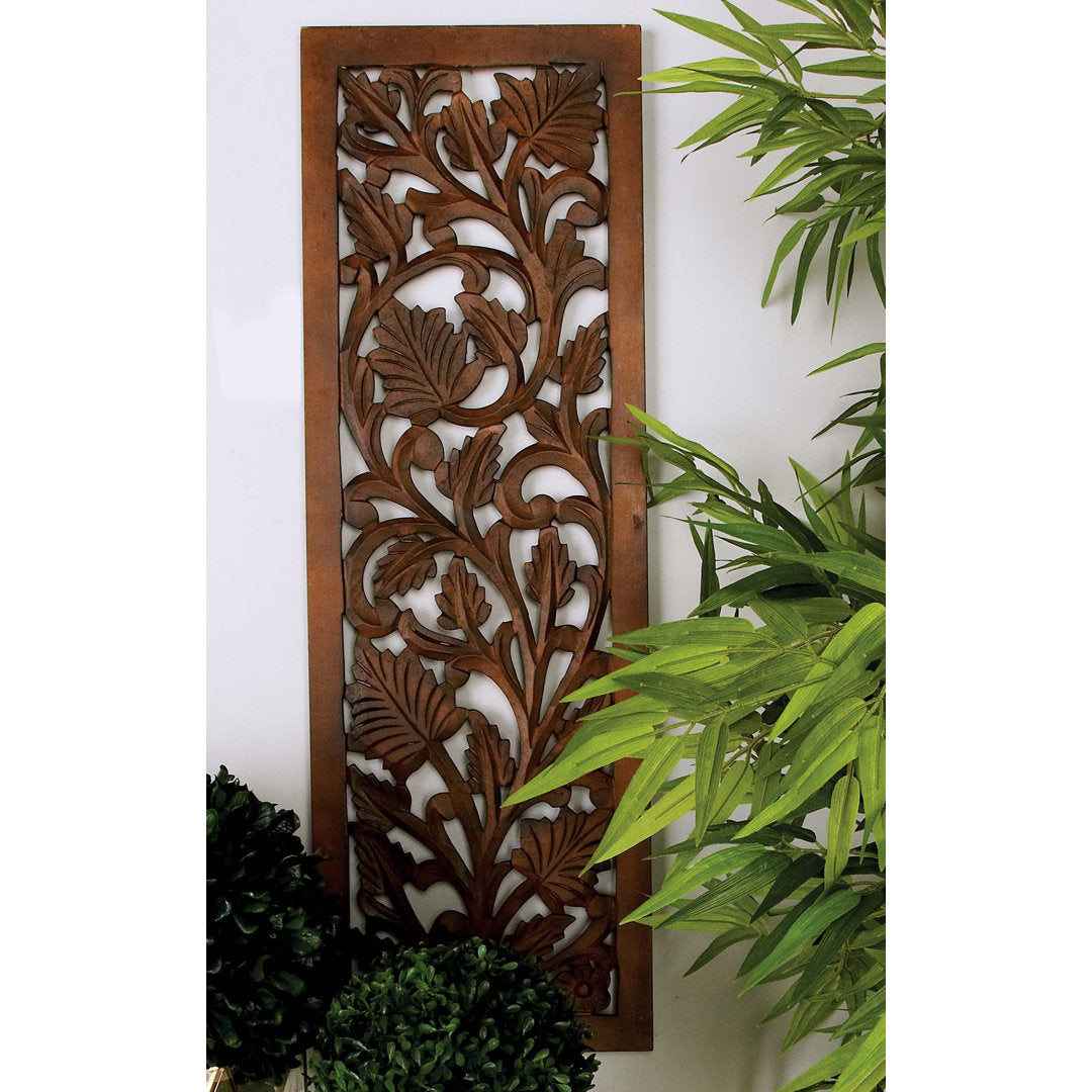 Wooden Handmade Intricately Carved Acanthus Floral Home Brown Wall Decor Fleur De Lis Living