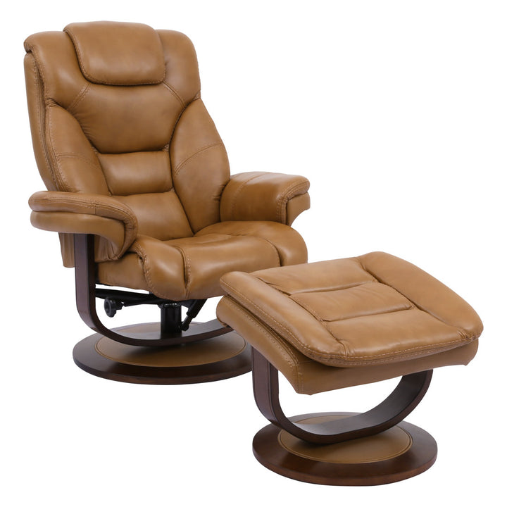 Carolynn 33.5" Wide Leather Match Manual Swivel Ergonomic Recliner with Ottoman Wade Logan® Upholstery Color: Butterscotch Leather Match
