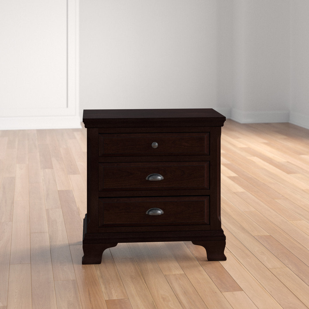 Plattsburgh 3 - Drawer Solid Wood Nightstand in Cherry Three Posts™