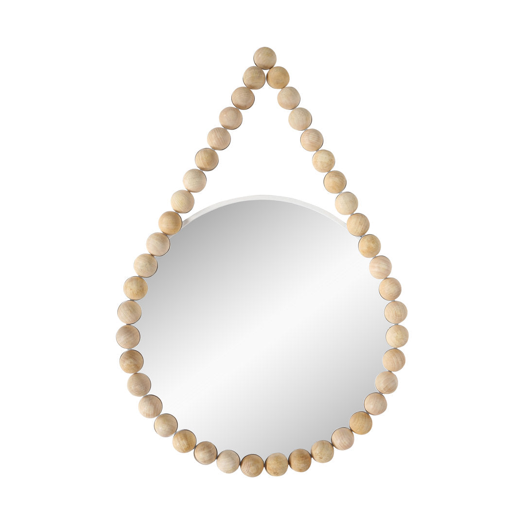 36" Beaded Round Mirror Contemporary Boho Coastal White and Natural Hanging Wooden Wall Mirror Decor Mistana™ Teen