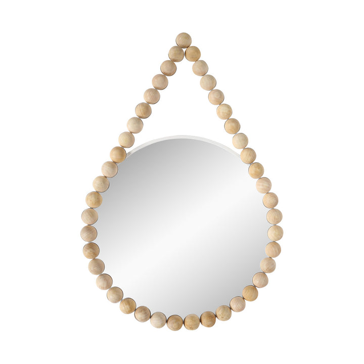 36" Beaded Round Mirror Contemporary Boho Coastal White and Natural Hanging Wooden Wall Mirror Decor Mistana™ Teen