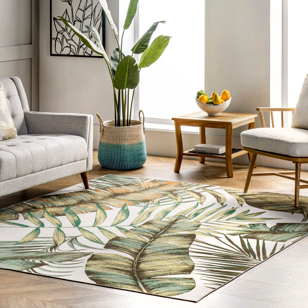 Elen SpinClean Machine Washable Natural Leaves Area Rug Bay Isle Home™ Rug Size: Rectangle 9' x 12'