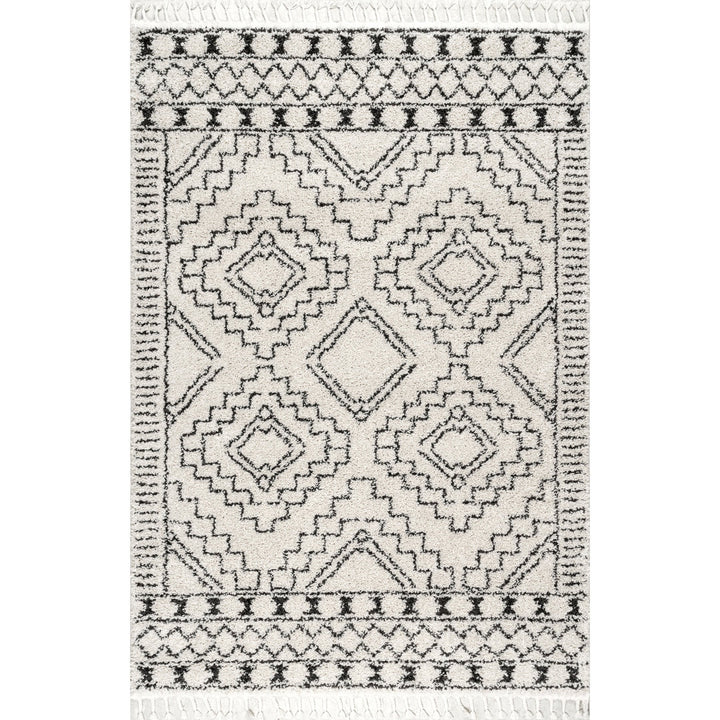 Adry Moroccan Shag Tasseled Cream/Charcoal Area Rug Union Rustic Rug Size: Rectangle 10'4" x 15'