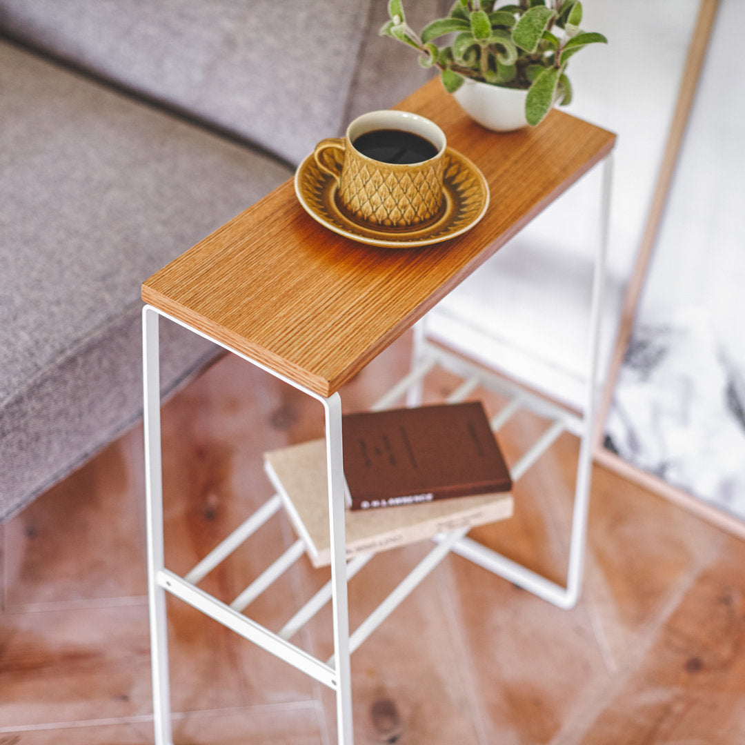 Tosca Yamazaki Home Narrow Living Room End Table, Slim Side Storage Shelf Accent Table, Steel + Wood Yamazaki Home