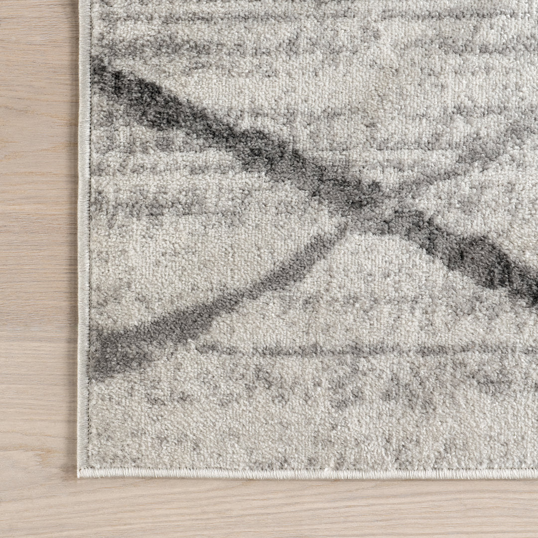 Amii Abstract Stripe Contemporary Ivory/Gray/Charcoal Area Rug Wrought Studio™ Rug Size: Square 7'6"