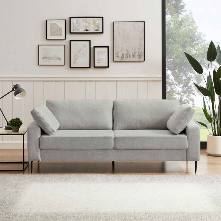 Jeses MINIMORE Modern Style Etta 84.3" Mid-Century Modern Design Sofa Corrigan Studio® Fabric: Light Gray Linen Blend