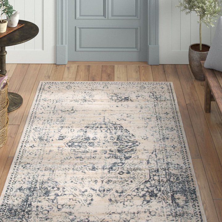 Arkeen Oriental Dark Blue/Beige Area Rug Lark Manor™ Rug Size: Square 5'