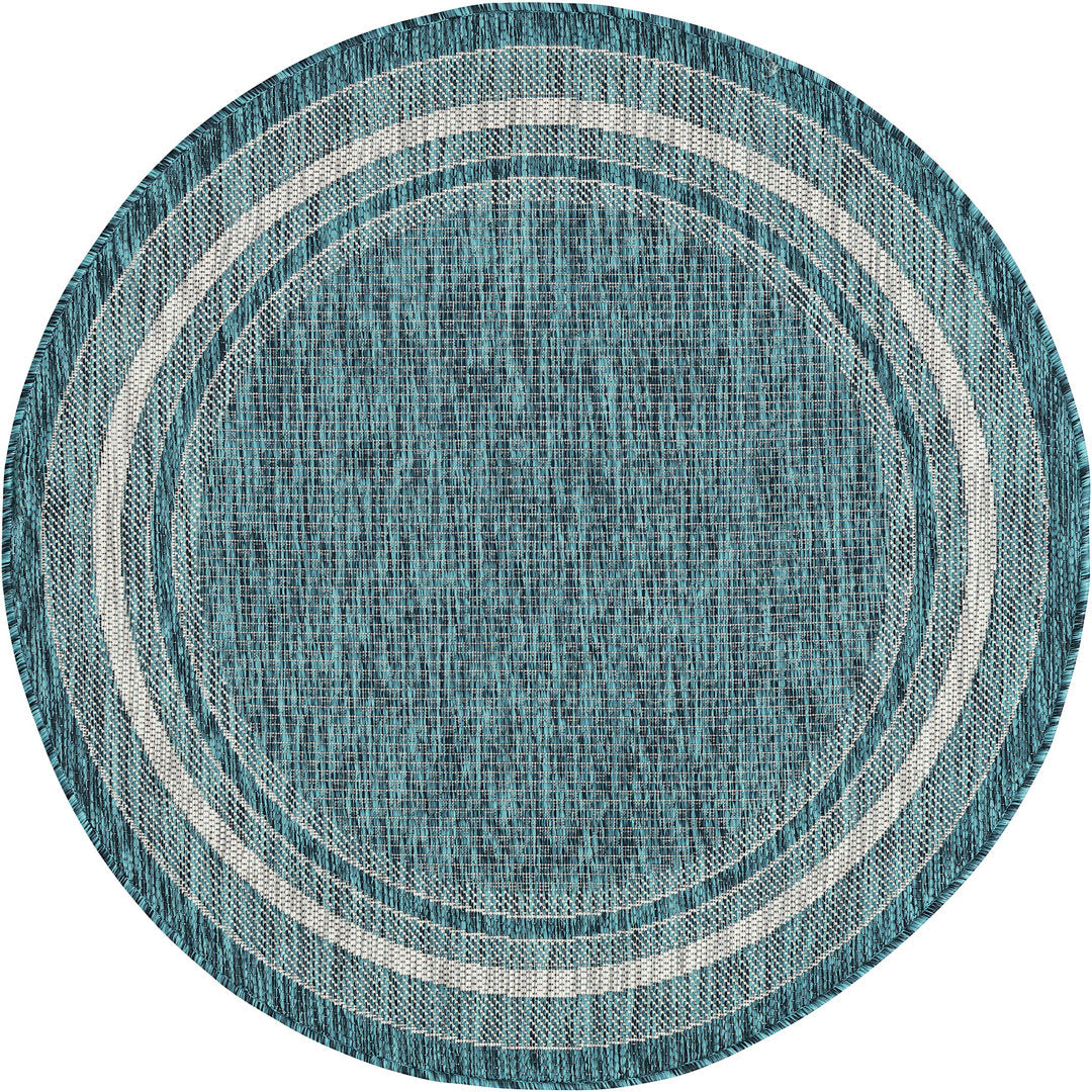 Sevil Teal/Beige/Gray Indoor / Outdoor Rug Breakwater Bay Rug Size: Round 4'