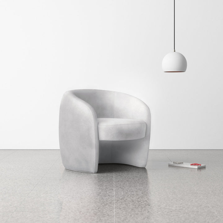 Kearney Upholstered Barrel Chair AllModern Fabric: Stax Light Grey Performance Velvet