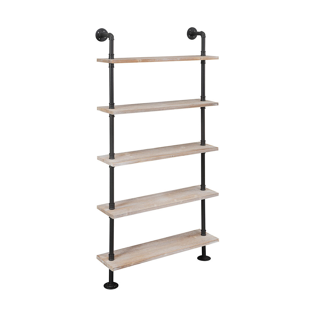 Juan 5 Tiered Shelf Industrial Pipe Shelves Williston Forge Finish: Black Pipe/White Washed Shelves