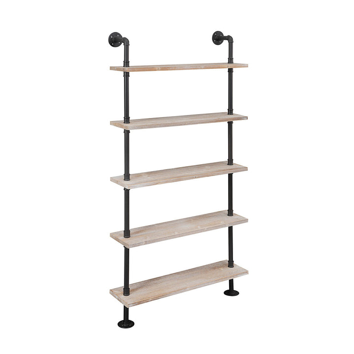 Juan 5 Tiered Shelf Industrial Pipe Shelves Williston Forge Finish: Black Pipe/White Washed Shelves