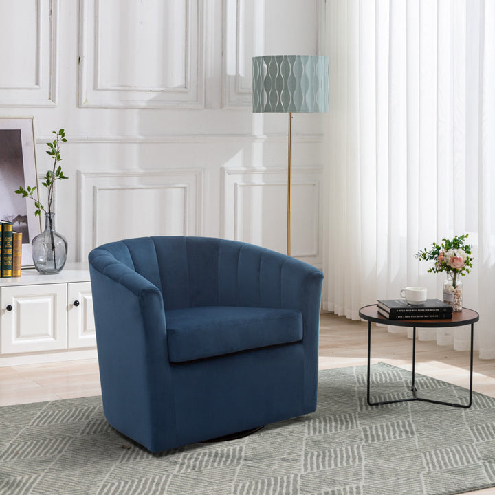 Lydia 29.5" Wide Velvet Upholstered Swivel Barrel Chair Latitude Run® Body Fabric: Blue Cotton Blend