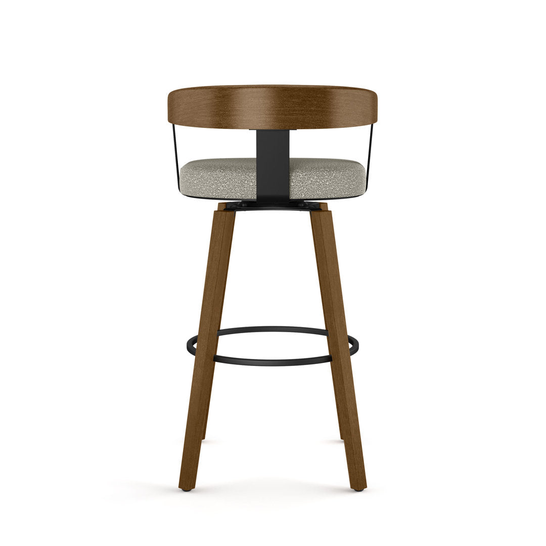Calvion Swivel Counter & Bar Stool with Wooden Backrest Wade Logan® Upholstery: Light Beige/Gray Bouclé, Seat Height: Counter Stool (26.25" Seat Height)