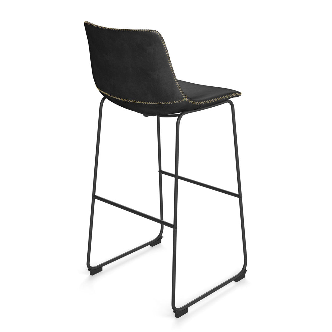 Nia Vegan Leather Bar & Counter Stool (Set of 2) AllModern Frame Color: Black Upholstery: Black Vegan Leather, Seat Height: Bar Stool (29" Seat Height)