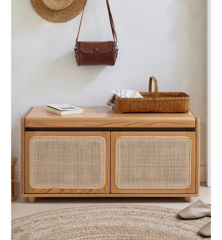 35.43" Medium Yellow Wood Rectangular Solid Wood Shoe Storage Bench Stylistics Savvy