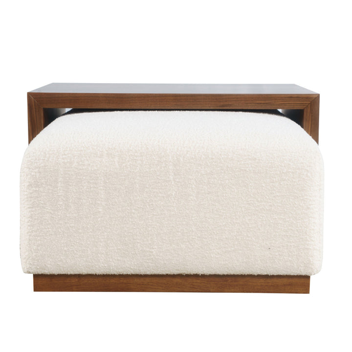 Babs 48" Luxury Ivory Boucle Upholstered Sliding Ottoman with Wheels and Table Top Latitude Run®