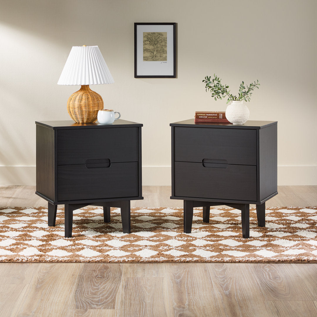 Aizlyn Mid-Century Modern Solid Wood Groove-Handle Nightstands (Set of 2) Wade Logan® Color: Black