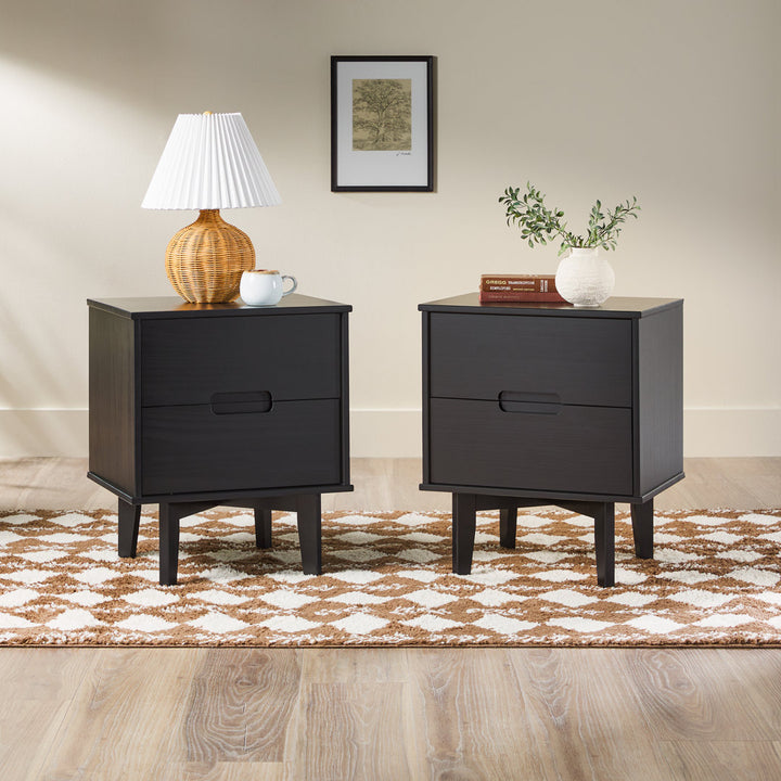 Aizlyn Mid-Century Modern Solid Wood Groove-Handle Nightstands (Set of 2) Wade Logan® Color: Black