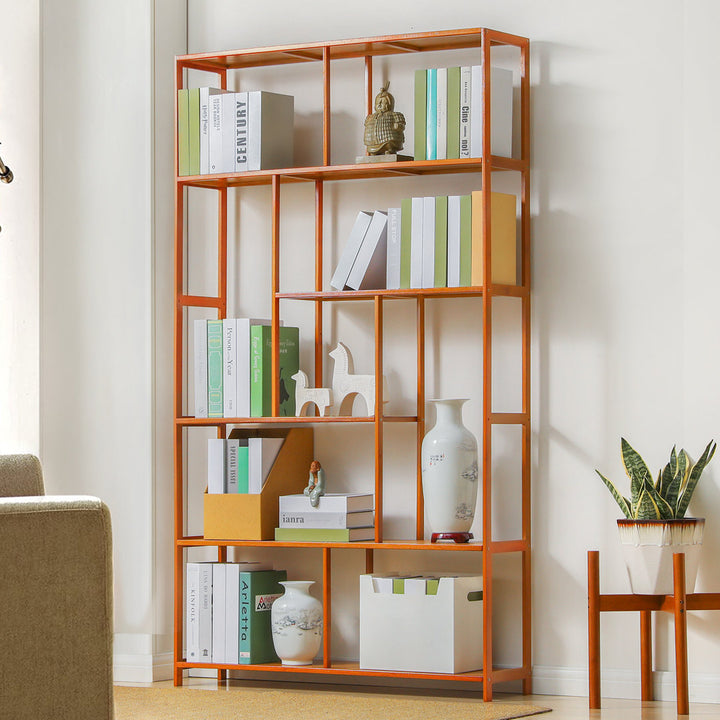 Bargersville Bamboo 5 Tiers Etagere Bookcase Staggered Bookshelf Open Book Storage Shelf Ebern Designs Size: (6 Shelves) 68.9" H x 39" W x 9.8" D