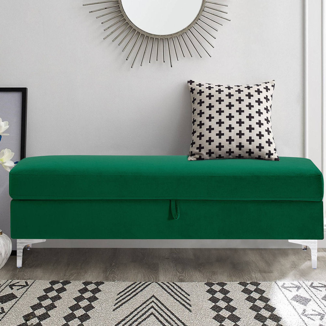 Taquarius 56" Velvet Upholstered Flip Top Storage Bench with Metal Legs Everly Quinn Color: Green