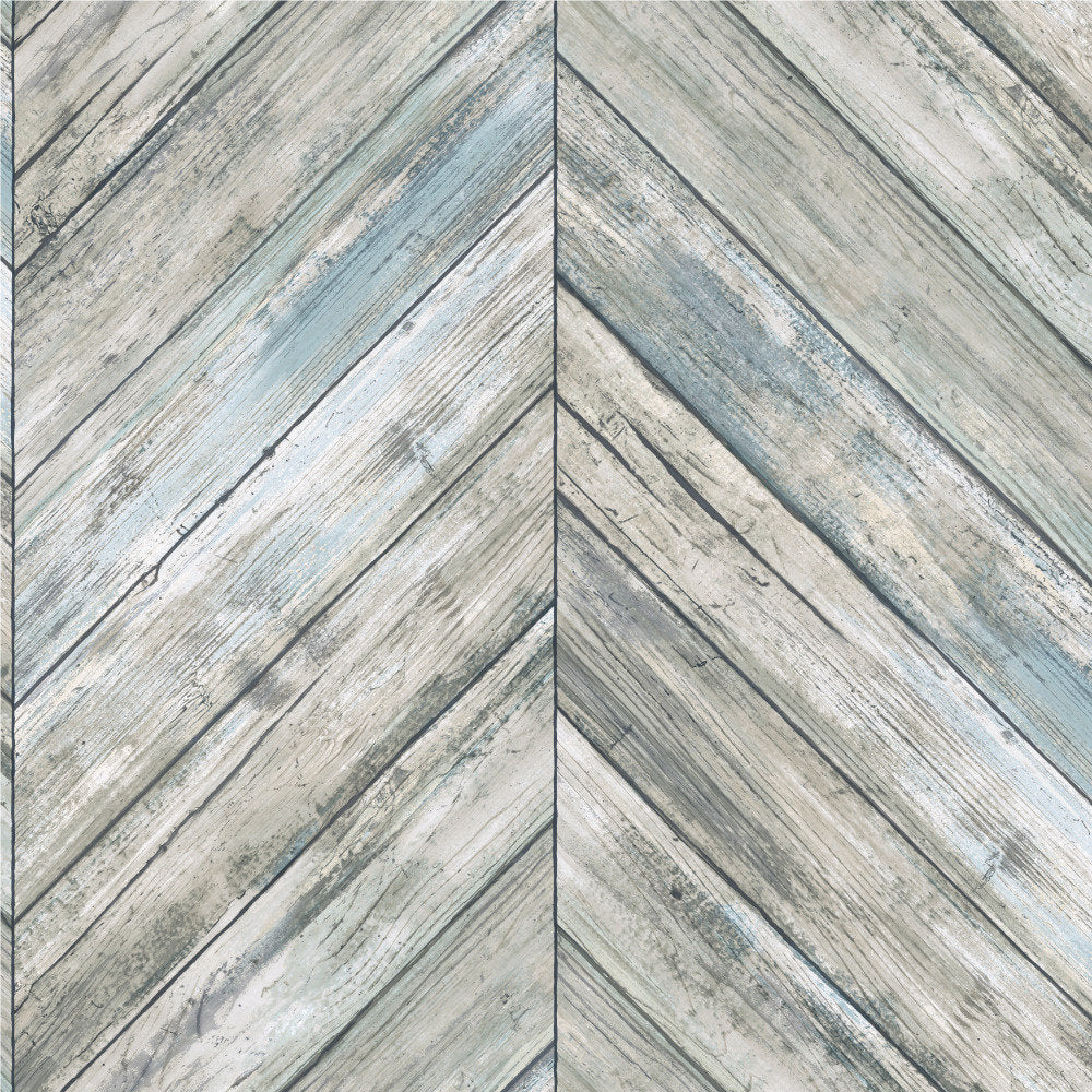 Healdton Herringbone Wood Boards 16.5' L X 20.5" W Peel and Stick Wallpaper Roll Foundry Select Color: Blue/Gray